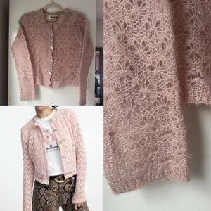 Sezane Blush Lace Knit Cardigan